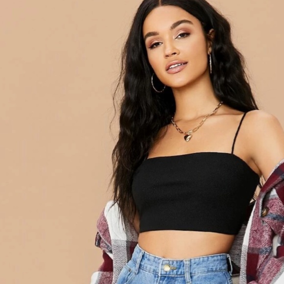 Black Cropped Ribbed Cami Top - Picture 5 of 5